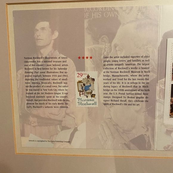 Vintage Norman Rockwell framed artwork 5 stamps collection 1994 - Picture 8 of 12